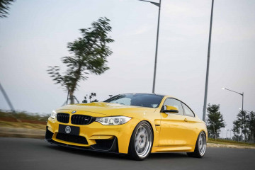 Тюнингованный BMW F82 M4 в желтом цвете с новыми колесами от HRE
